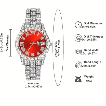 3pcs Cuban Chain Watch for Men Hip Hop Miami Curb Iced Out Paved