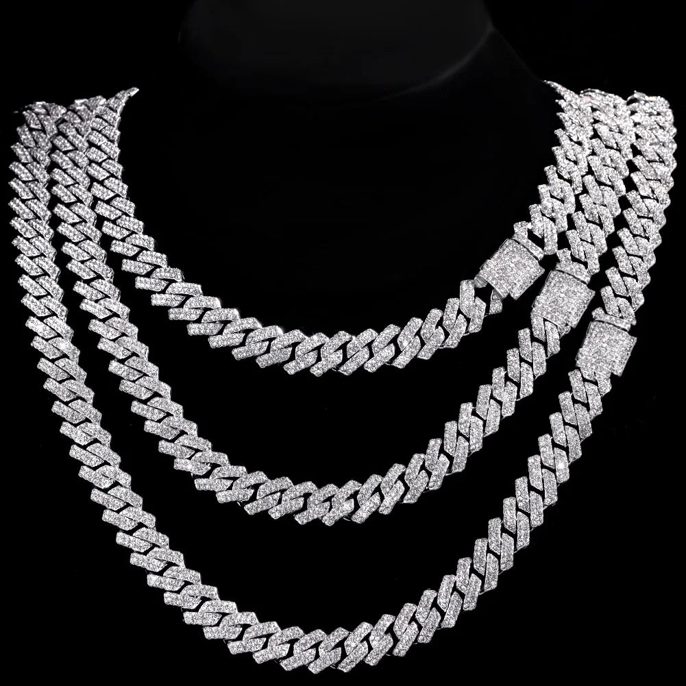 Men Women Luxury Prong Cuban Link Chain Necklace Bling Iced Out