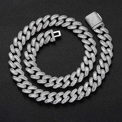 15mm Baguette Cuban Link Chain Iced Out In hand-set Simulated Diamond