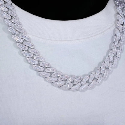 15mm Baguette Cuban Link Chain Iced Out In hand-set Simulated Diamond