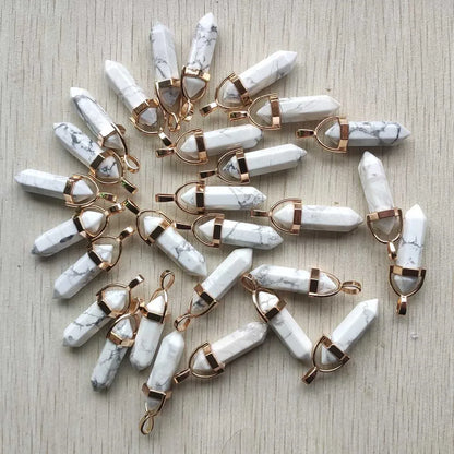 Natural Gem stone Quartz crystal green aventurine pendulum pillar pendants for jewelry making 24pcs/lot Wholesale free shipping