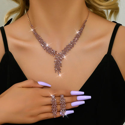 3 Pieces of WOMEN'S Trendy Claw Chain Series Leaf Earrings Necklace