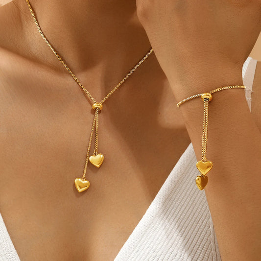 DGIDDK Stainless Steel Simple Peach Heart Multi-Link Set Fashion