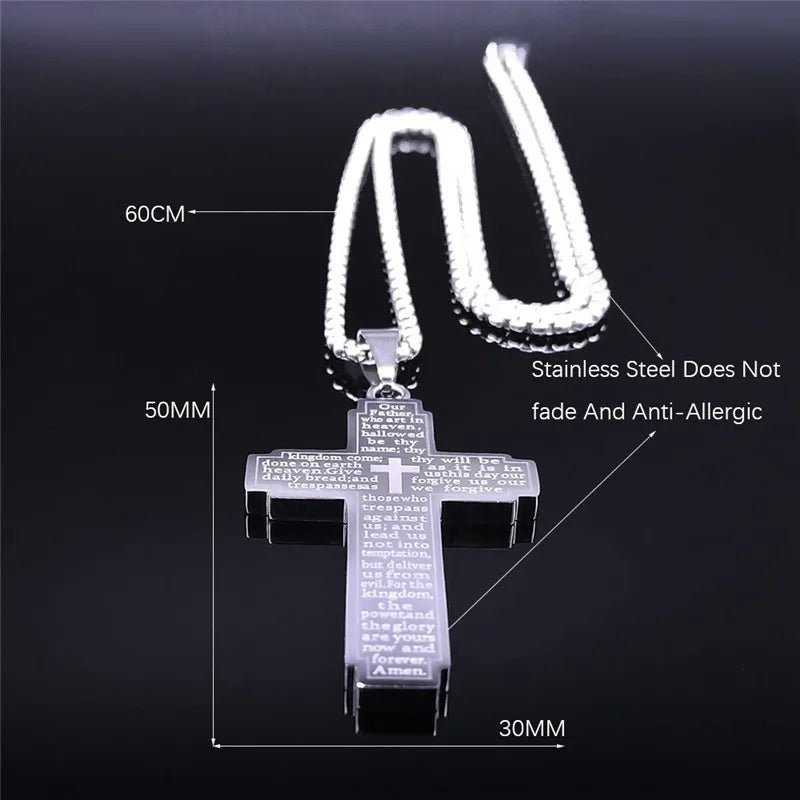 Faithful Charm: Lord's Prayer Scribble Cross Necklace