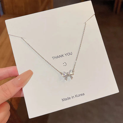 Light And Luxurious Opal Bow Necklace Women's Ins Fashionable And