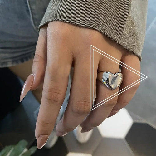 Stainless Steel Simple Smooth Metal Heart Rings For Women Men Y2K