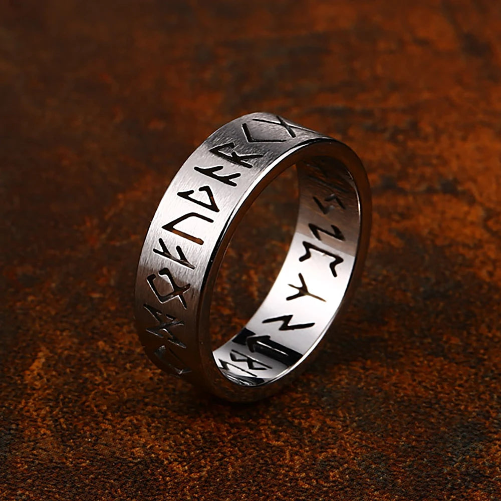 Stainless Steel Runic Viking Ring - Nordic Design for Men and Women Amulet