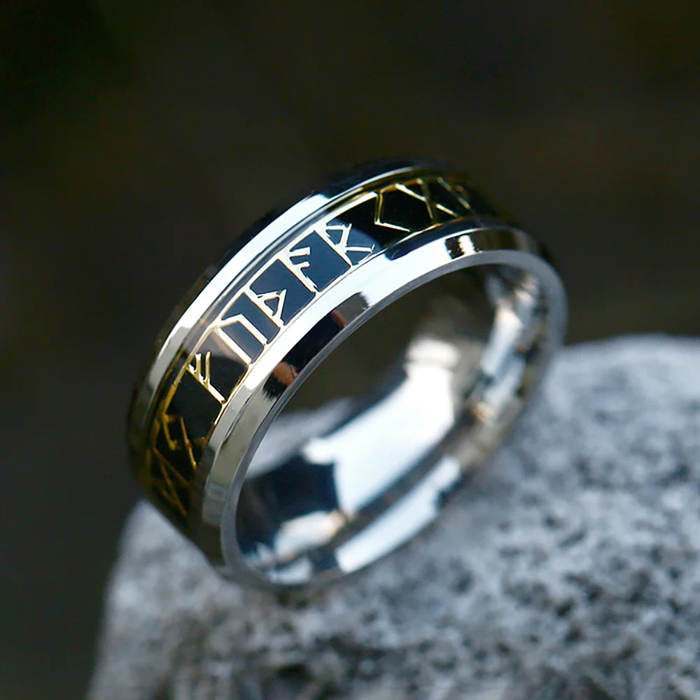 Stainless Steel Runic Viking Ring - Nordic Design for Men and Women Amulet