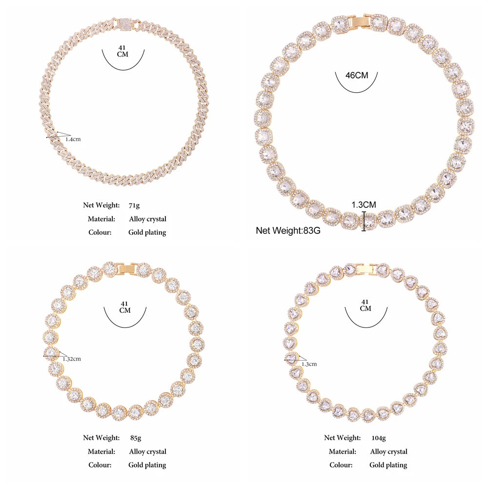 Men Women Luxury Prong Cuban Link Chain Necklace Bling Iced Out