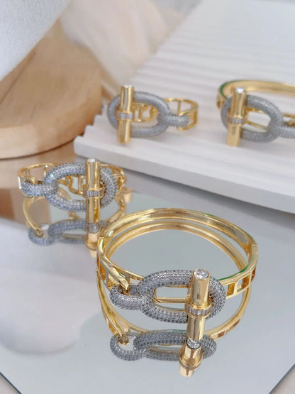 18K Gold and Platinum Plated Stainless Steel Bangle and Ring