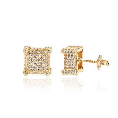 925 Sterling Silver Square Screw Stud Earrings Pave CZ Iced Out Screw