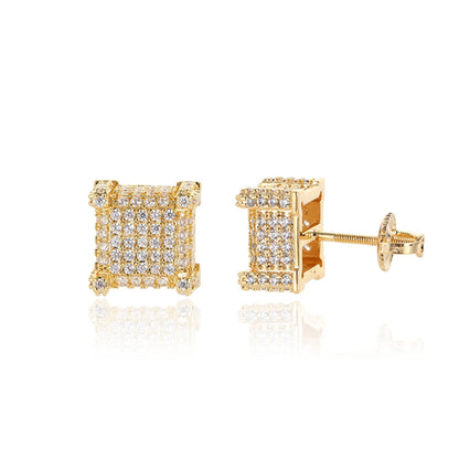 925 Sterling Silver Square Screw Stud Earrings Pave CZ Iced Out Screw