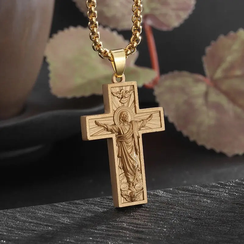 Guardian Angel Wings Cross Pendant Necklace