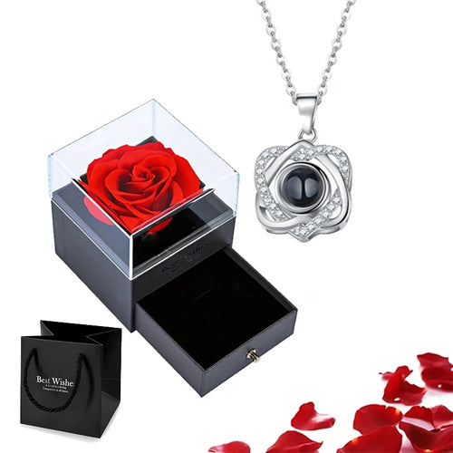 Projection Necklace Set With Rose Gift Box 100 Languages I Love You