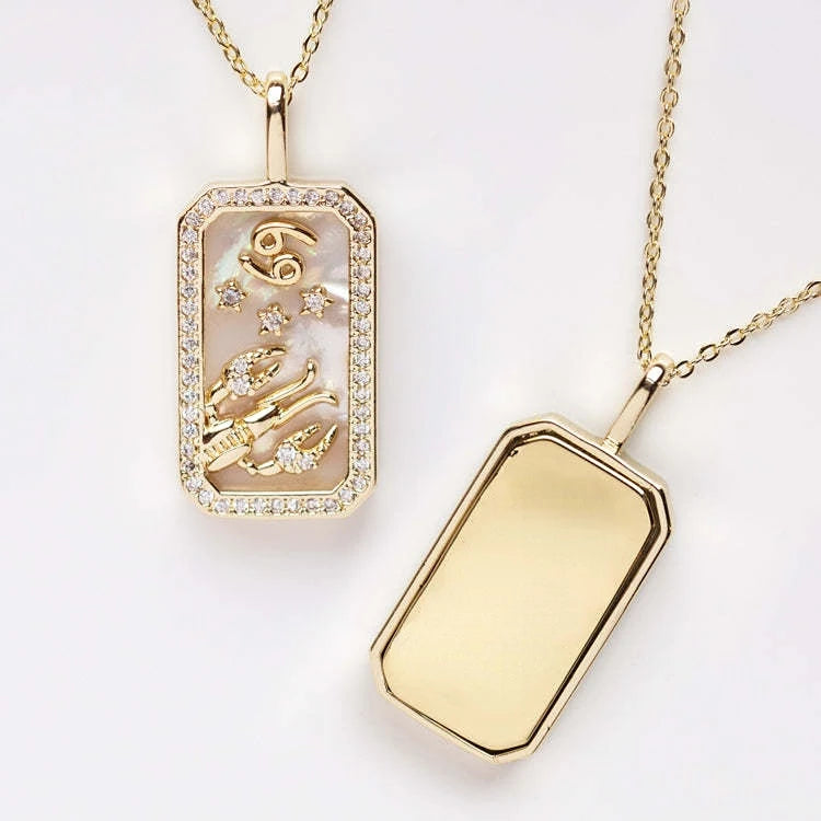 Delicate Zodiac Necklace for Women Gold Plated 12 Constellation Amulet Necklace Shell Crystal Pendant Stainless Steel Jewelry