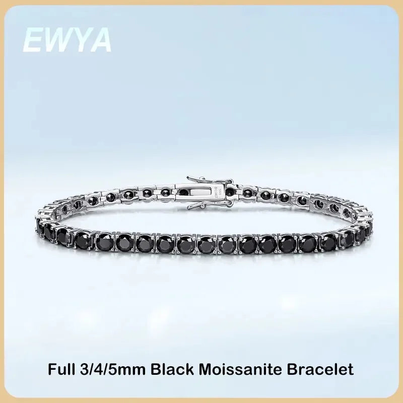 Mens Sterling Silver Bracelets -  Real 3/4/5/6.5MM Full Black Moissanite Tennis Bracelet for Women Men S925 Silver Link Bracelets Fine Jewelry