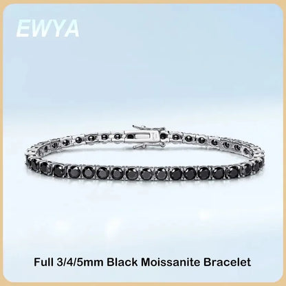 Mens Sterling Silver Bracelets -  Real 3/4/5/6.5MM Full Black Moissanite Tennis Bracelet for Women Men S925 Silver Link Bracelets Fine Jewelry