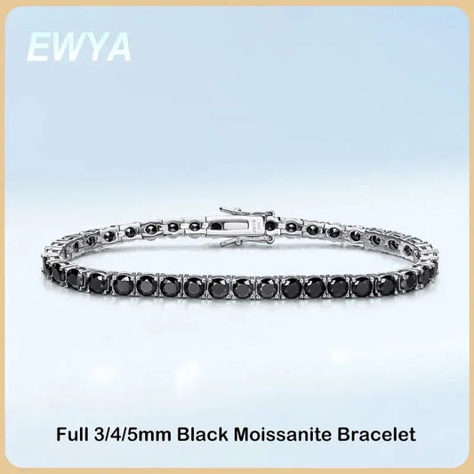 Mens Sterling Silver Bracelets -  Real 3/4/5/6.5MM Full Black Moissanite Tennis Bracelet for Women Men S925 Silver Link Bracelets Fine Jewelry