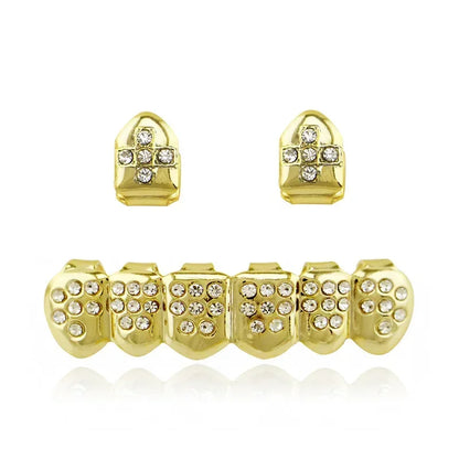 Hip Hop Iced Bling Teeth Grillz Cross Cubic Zircon Micro Paved Charm Grills Unisex Top & Bottom Jewelry