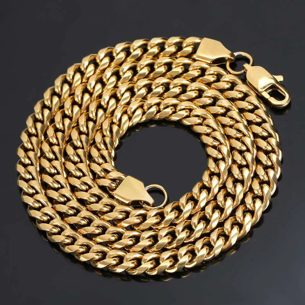 Hip Hop 4mm 6mm 8mm Gold Plated Jewelry Miami Stainless Steel Link Cuban Chain Necklace for Men Women