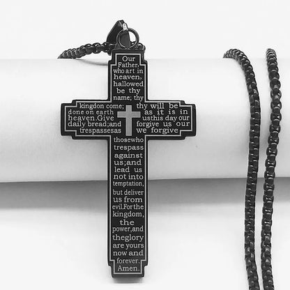 Faithful Charm: Lord's Prayer Scribble Cross Necklace