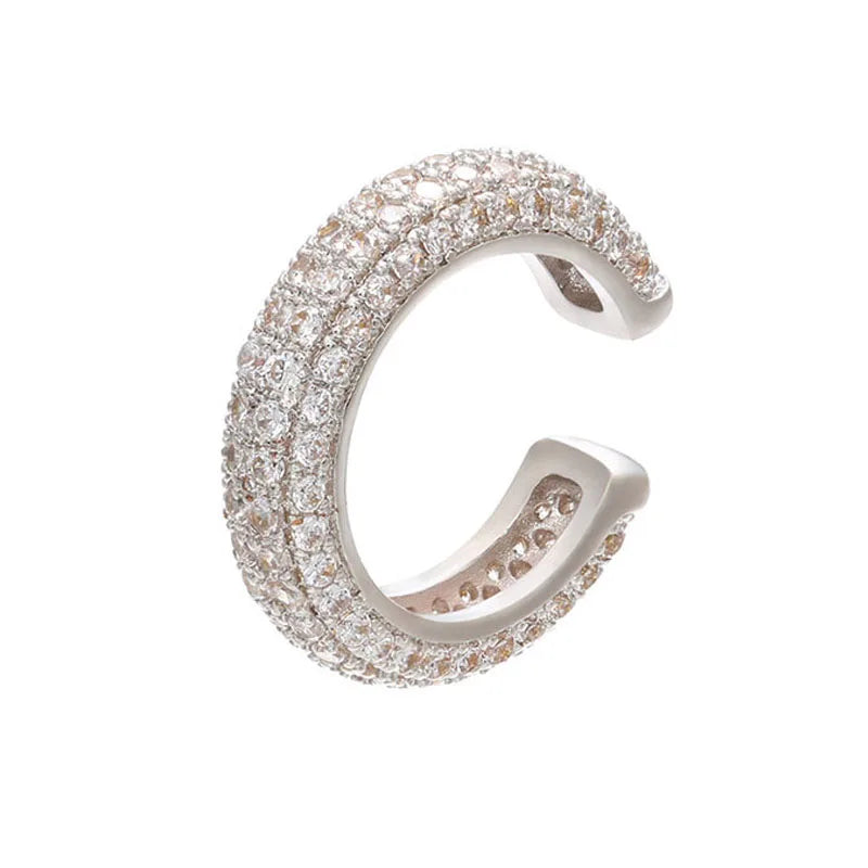 QMHJE 1 Piece Ear Clip on Earring Cuff Rainbow CZ Gold Silver Color Earing Jewelry Aretes Non Pierced Blue Black Clear Clipping