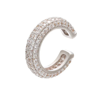 QMHJE 1 Piece Ear Clip on Earring Cuff Rainbow CZ Gold Silver Color Earing Jewelry Aretes Non Pierced Blue Black Clear Clipping