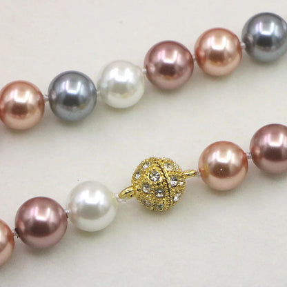 Pearl Jewelry For Women 12mm Grace Multicolor Round Bead Shell Pearl Necklace Magnet Clasp AAA Design Handmade Birthday Gift