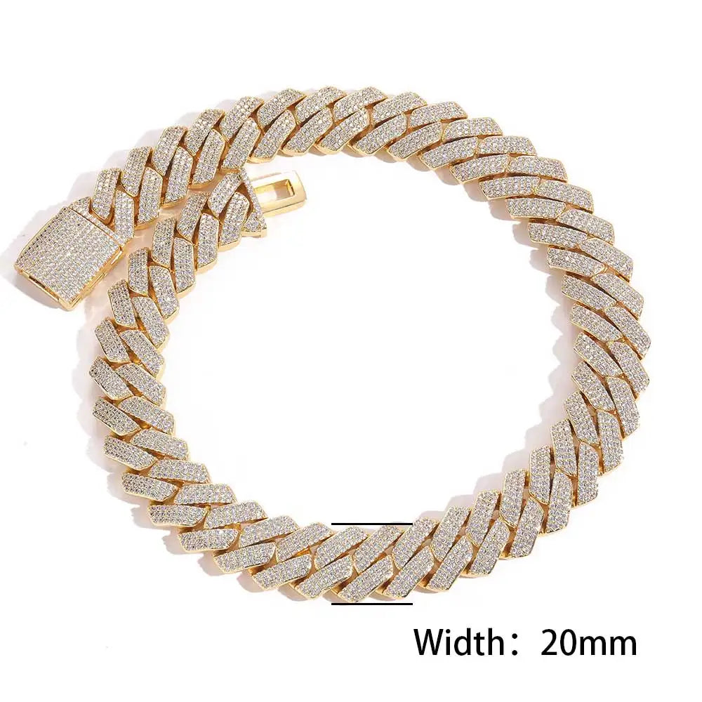 Drop Shipping Hip Hop Cuban Link Chain Necklace Silver/18k Gold Plated 10/12/14/15/20mm Iced Out Diamond CZ Gift for Him/Her