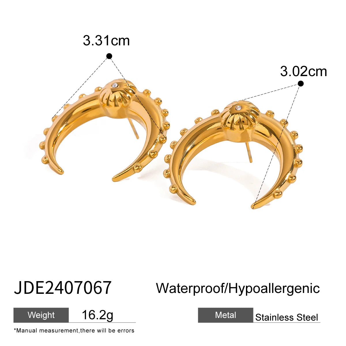 Crescent Moon Vintage Earrings – 18K Gold-Plated Stainless Steel