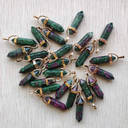 Natural Gem stone Quartz crystal green aventurine pendulum pillar pendants for jewelry making 24pcs/lot Wholesale free shipping