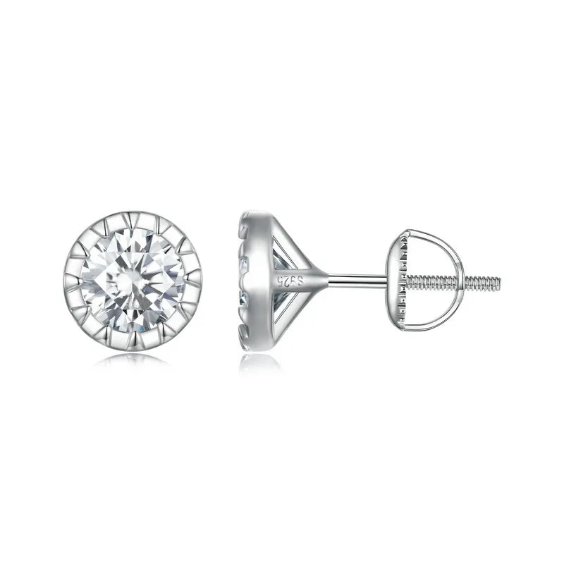 2ct D VVS1 Moissanite Faceted Stud Earrings For Women 925 Sterling Silver Classical Round 6.5MM Round