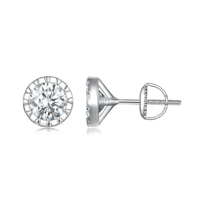 2ct D VVS1 Moissanite Faceted Stud Earrings For Women 925 Sterling Silver Classical Round 6.5MM Round