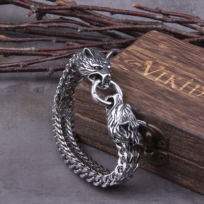 Rock Viking Wolf Charm Bracelet