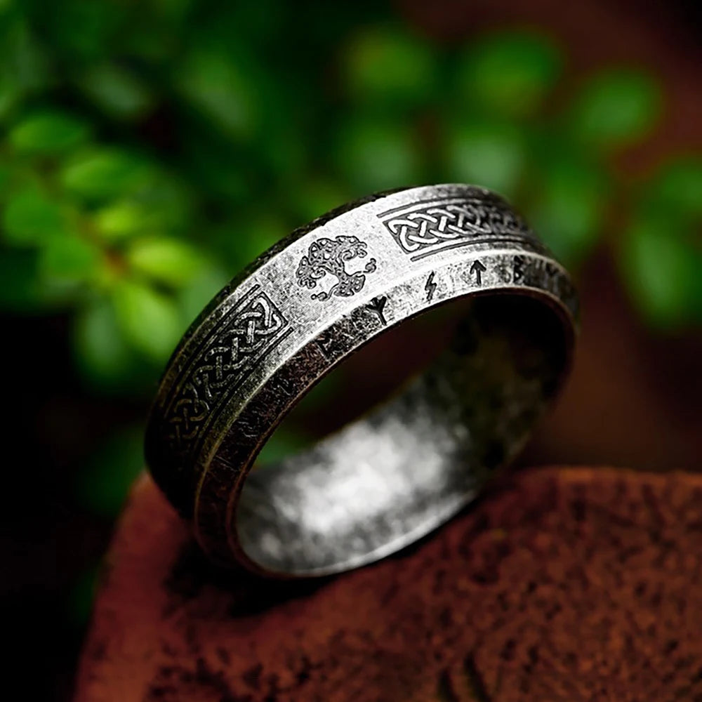 Stainless Steel Runic Viking Ring - Nordic Design for Men and Women Amulet