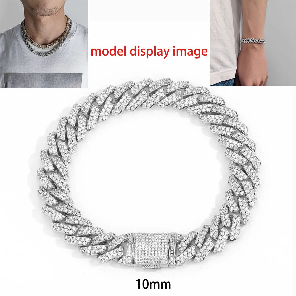 Hip Hop Jewelry 10/12/14/15/20mm CZ Cuban Link Necklace For Men Miami Bling Iced Out Prong Cuban Link Chain Party Gift