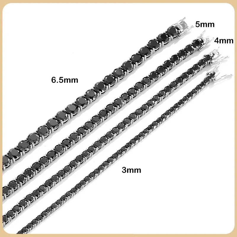 Mens Sterling Silver Bracelets -  Real 3/4/5/6.5MM Full Black Moissanite Tennis Bracelet for Women Men S925 Silver Link Bracelets Fine Jewelry