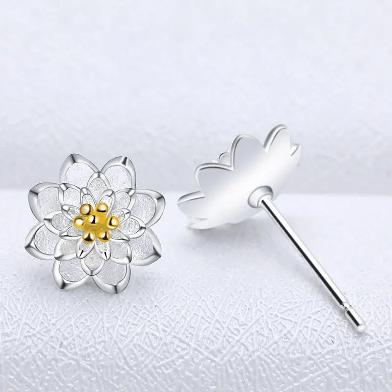 Lotus Flower Sterling Silver Stud Earrings
