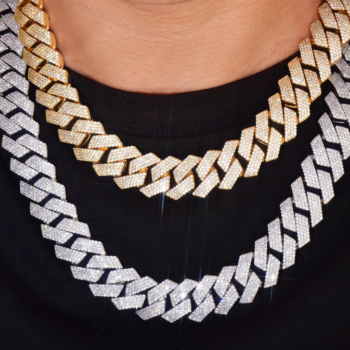 CUC Men Hip Hop Necklace 20mm 4Row Miami Cuban Chain Gold Color Iced Out Zirconia Link Fashion Rock Rapper Jewelry