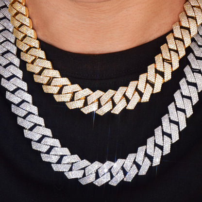 CUC Men Hip Hop Necklace 20mm 4Row Miami Cuban Chain Gold Color Iced Out Zirconia Link Fashion Rock Rapper Jewelry