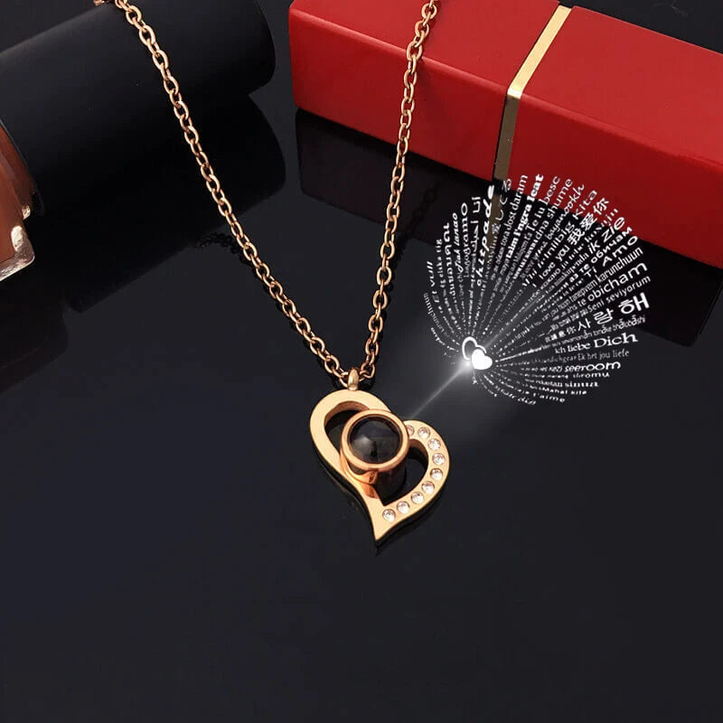 Projection Necklace Set With Rose Gift Box 100 Languages I Love You
