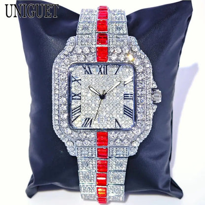Hot Fashion Full Diamond Watch Men UNIGUET Brand Hip Hop Iced Out Bling Jewelry Square Quartz Wristwatch For Man Dropshipping