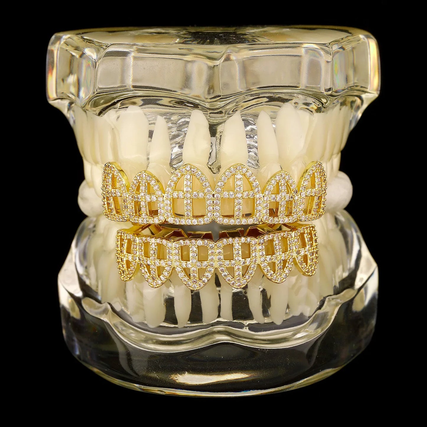 Hip Hop CZ Cross Teeth Grillz Caps Cubic Zircon Iced Out Micro Pave Top&Bottom Charm For Men Women Rapper Jewelry Xmas Gift