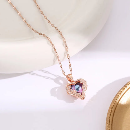 1 Pcs Romantic Couple Glass Encrusted Bronze Zircon Ocean Heart