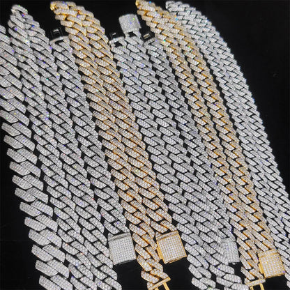 Hip Hop Jewelry 10/12/14/15/20mm CZ Cuban Link Necklace For Men Miami Bling Iced Out Prong Cuban Link Chain Party Gift