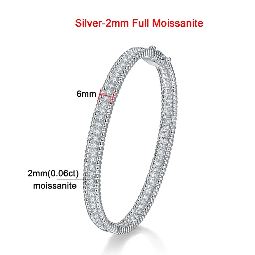 TBCYD 2MM D Color Full Moissanite Bangles For Women GRA Certified S925 Silver Sparkling Diamond Bracelets Luxury Jewelry Gifts