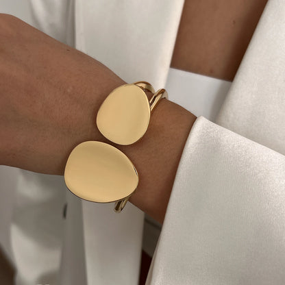 Ingemark Exaggerated Punk Smooth Heavy Metal Chunky Spring Bangles Women Hip Hop Gold Color Arm Bracelet Steampunk Men Jewelry