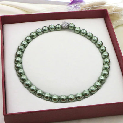 Pearl Jewelry For Women 12mm Grace Multicolor Round Bead Shell Pearl Necklace Magnet Clasp AAA Design Handmade Birthday Gift