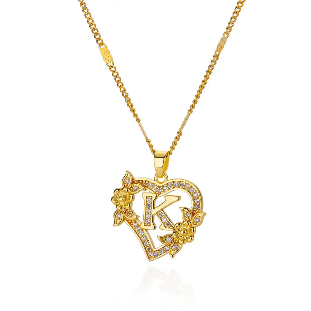 The IceBoyDC Zircon Flower Heart Initials Necklaces