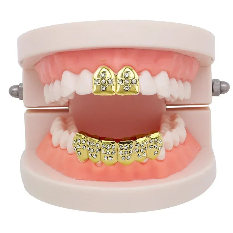 Hip Hop Iced Bling Teeth Grillz Cross Cubic Zircon Micro Paved Charm Grills Unisex Top & Bottom Jewelry